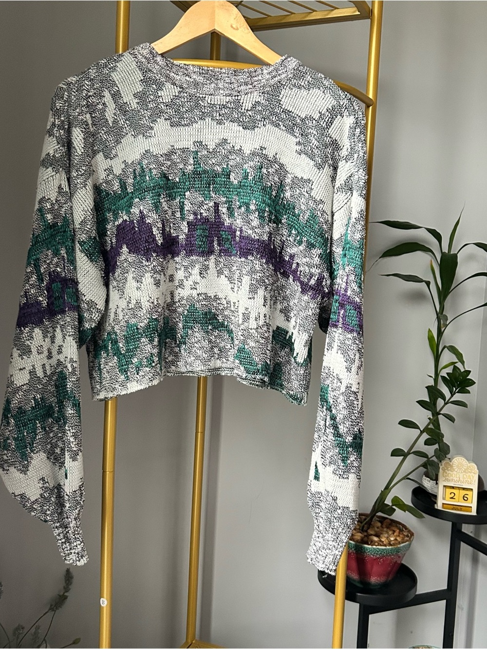 Urban renewal unique vintage cropped knit pullover mountain colors sweater OS